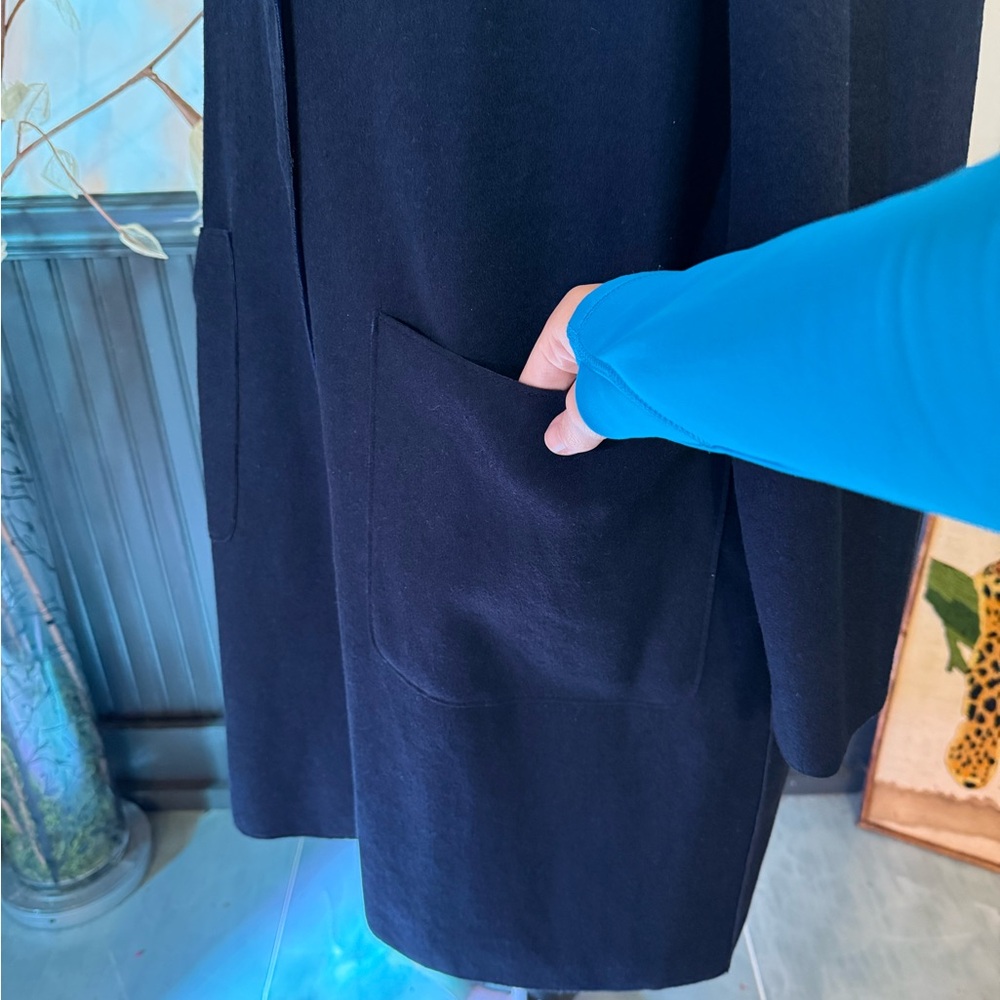 M&S Collection Two Toned Black & Blue Wool Blend Long Coat Sz 16 💛🍄 - Picture 4 of 10